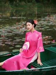 Set bộ áo dài truyền thống chất lụa nhũ 3D (kèm quần) Orchid - BD25S786