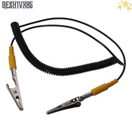 GESH1VX65 Anti-Static ESD Grounding Cable, 2mm Black Coiled Cord, 180cm / 71" PU,Metal Male-to-Femal