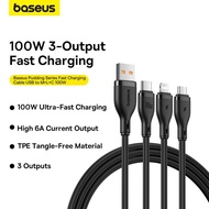 Baseus 100W 3 in 1 USB Cable For Huawei Xiaomi Fast Charging Cable Soft TPE Data Wire Charge For iP