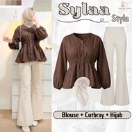 Teenage Outfit Wanita (Blouse,celana cutbray, Hijab) Daily Outfit for College, Hanging Out KY7T