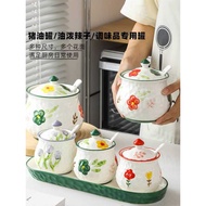 Ceramic Condiment Bottle Jar Lard Jar Household Kitchen Salt Jar Seasoning Box Oil Chili Oil Jar Spi