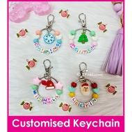 Christmas Customised Cartoon Ring Name Keychain / Xmas Bag Tag / Christmas Gift Idea / Birthday Goodie Bag / Present