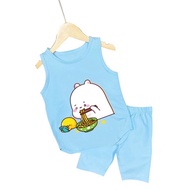 ( Km ) Baby girl outfit Sleeveless Image of rabbit eating noodles and yellow duck for girls from 6kg