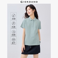 GIORDANO ผู้หญิง  เสื้อโปโลปักลาย Cool-Touch เสื้อโปโลแขนสั้น เรียบง่าย แฟชั่นฤดูร้อน ลำลอง เสื้อโปโ