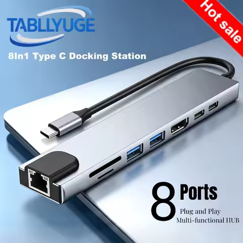 TABLLYUGE USB C Hub 8-in-1/7-in-1/5-in-1 Type C Expansion Dock Multi Function Adapter with PD Fast C