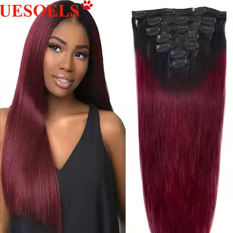 1B/99J 1B/4/27 Straight Clip in Human Hair Extensions Brazilian Remy Hair Clip In 100% Natural Color