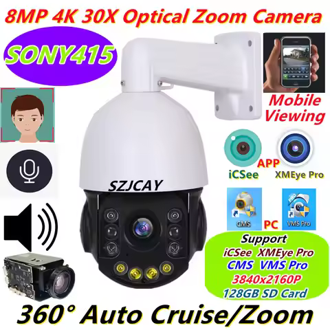 iCSee XMEye pro iMX415 4K POE High Speed Dome PTZ IP Camera Outdoor 30X Optical Zoom AI humanoid/fac