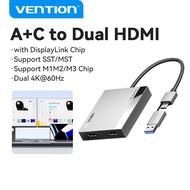 Vention Displaylink USB A+C to Dual MST HDMI Adapter USB-C USB to HDMI 4K @ 60Hz Converter for MacBo