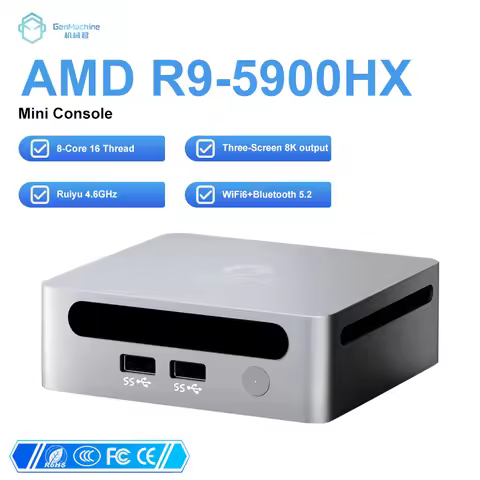 GenMachine Mini PC 5900HX Windows 11 Ryzen DDR4 Max 64GB 3.2GHz Up to 4.6GHz WIFI6 Mini Diy Gaming C