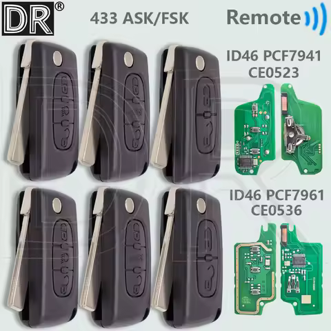 DR CE0523 ID46 PCF7941 CE0536 PCF7961 433ASK/FSK Flip Car Remote Key For Peugeot 207 307 308 408 Cit