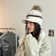 Raccoon Fur Ball Phil Island Style New Retro Jacquard Knitted Back Tether Korean Version Korean Ear 