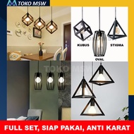 Lampu Gantung Minimalis Dekorasi Vintage Cafe Kubus Oval Stigma Hitam