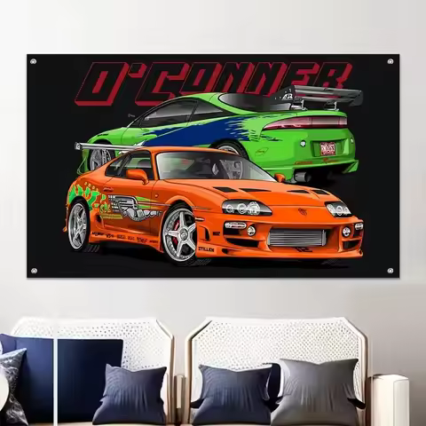 VIKAMA Fast and Furious Supra & Eclipse Tapestry JDM Car Wall Hanging for Bedroom Boys Gaming Room D