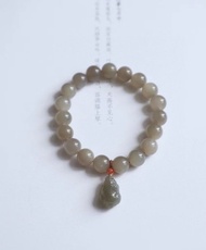 10mm天然和田玉 /和闐玉 -冰煙紫玉 煙紫玉貔貅設計單圈手串