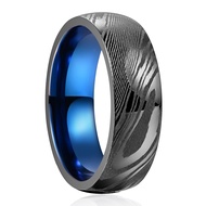 NUNCAD 8mm Damascus Steel Band Ring for Men Gold Groove Two Tone Ring Comfort Fit Inner Band Size 7-