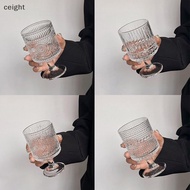 [ceight] Korean Style Engraved Embossed Small Goblet Glass Cup For Soju Sake Liquor Short Stemmed Gl