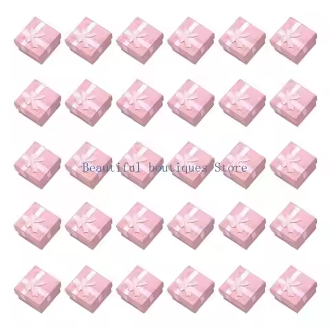 U4LF 30 Pieces Small Jewelry Gift Cases Cardboard Box With Lid Bowknot Designs for Rings Necklaces E
