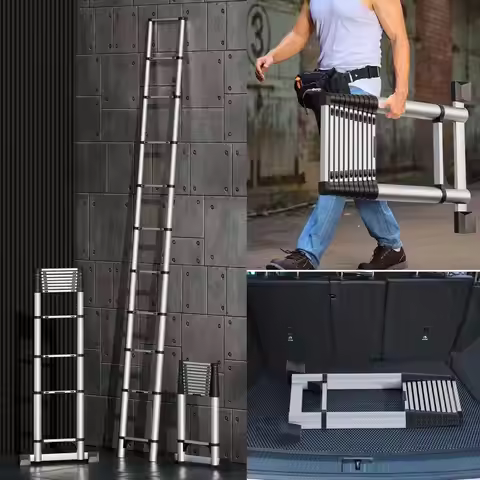 12.8/15.5ft Telescoping Extension Ladder Stainless Steel Folding Telescopic Ladder with Locking Mech