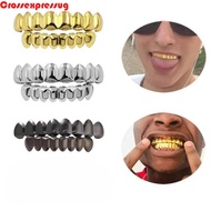 VORTEX Teeth Grillz Top Bottom Set, Anti Slip Glossy  Teeth Grillz Caps, Trendy Silver Shiny Gold Te