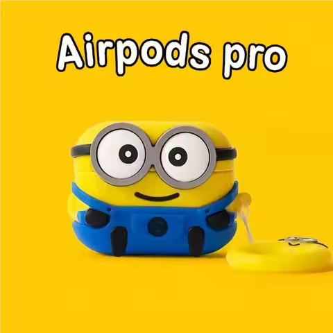 3D Cute Minions Cartoon Headphones Case Silicone with Ring Anti-loss for AirPods 1 2 3 4 5 Pro Pro 2