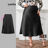 Lovito Plus Size Curve Skirt Elegant Plain Basic Skirt for Women LBL17755