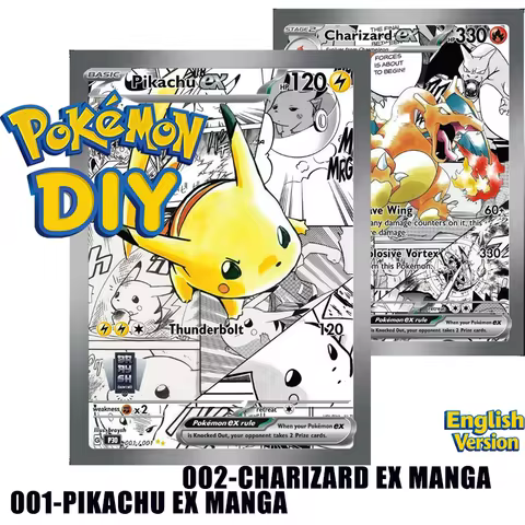 Diy Pokemon Series 001/001 Pikachu Ex Manga Sets 002/002 Charizard Ex Manga Set Collection Selfmade 