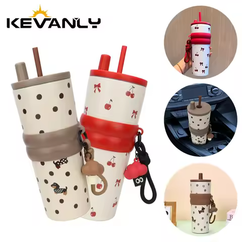 316 Stainless Steel Water Bottle With Straw Travel Thermos Water Bottle Keep Cold and Hot Cute Patte