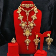 4pcs Gold-Plated Double Layer Flower Pendant Necklace Jewelry Set, Including Necklace, Bracelet, Rin