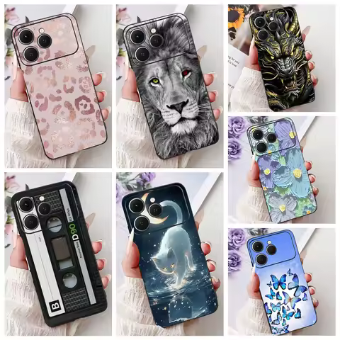 Soft Slim Liquid Silicone Cover For Tecno Spark 40 Spark 40c 4G Funda Cat Rose Flower Dragon Fashion