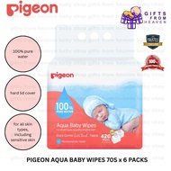 PIGEON AQUA BABY WIPES 70S x 6 PACKS 81400