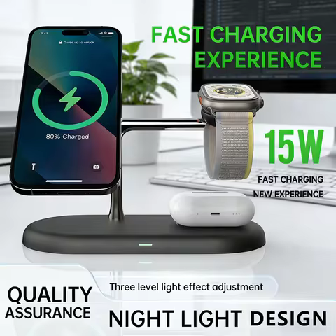 3 IN 1 Wireless Charger For iPhone17 16 15 14 PRO MAX Night Light Charging Station For Apple Watch S