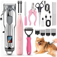 Dog Grooming Kit with Dog Clippers Rechargeable Wireless Grooming Clippers, Pet Trimmer for Thick Fu