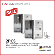 Hafele Butt Hinge, Maximum Door Weight with 3 Hinges 40 Kg, Two Ball Bearing Stainless Steel with Fi