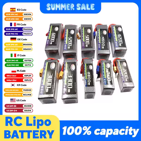 RC Lipo Battery 2S 3S 4S 5S 7.4V 11.1V 14.8V 18.5V 2200 3300 3500 4200 5000 5200 6000mAh 25C 30C 35C