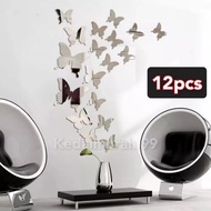 (12pcs)3D Mirror Butterfly Wall Sticke/Diy Wall Art Decorations Cermin Sticker Hiasan Dinding