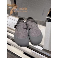 DIOR/DIOR Men's Shoes Classic Casual Gray Frosted Wool Calfskin Felt Flat Sandals Slippers