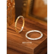 ring woman ring men Pure Silver s999 Gold-Painted Tang Grass Pattern Sterling Silver Ring Couple Rin