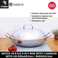 Safico 18-8 Stainless Steel 5-Ply Wok With 2 Handles with Lid Ø36xH8.5cm / Ø40xH10.5cm