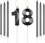 mciskin Black 18th Birthday Candle Set, Number 18 with Long Thin Candles for Cakes, Decoration for 1