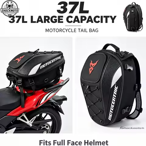 37L Motorcycle Tail Bag Waterproof Rear Seat Luggage Bag Helmet Backpack Touring Storage Bags With R