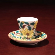 九谷燒 吉祥酒杯 小盤 套組 色繪牡丹