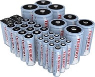 Tenergy NiMH Rechargeable Battery 34 Pack Variety, 12AA, 12AAA, 4C, 4D, and 2x9V Rechargeable Batter