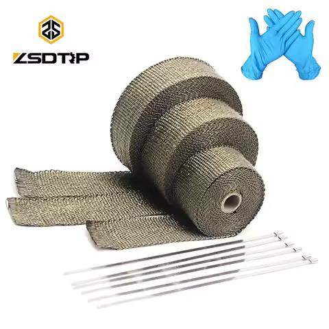 ZSDTRP 5cm*5M 10M 15M Titanium/Black Exhaust Heat Wrap Roll for Motorcycle Fiberglass Heat Shield Ta