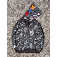 BAPE SHARKS WGM BLACK GID ZIPPER HOODIE FULLTAG FULL SCREEN PRINTING EMBROIDERY BAPE HOODIE