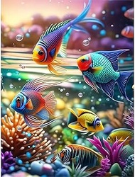 Diosedyer Colorful Fish 5D Diamond Painting Kit for Beginners Full Round Drill DIY Craft Set, Canvas