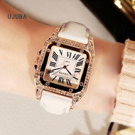 UJB-Women Square Dial Roman Numbers Faux Leather Strap Quartz Analog Wrist Watch