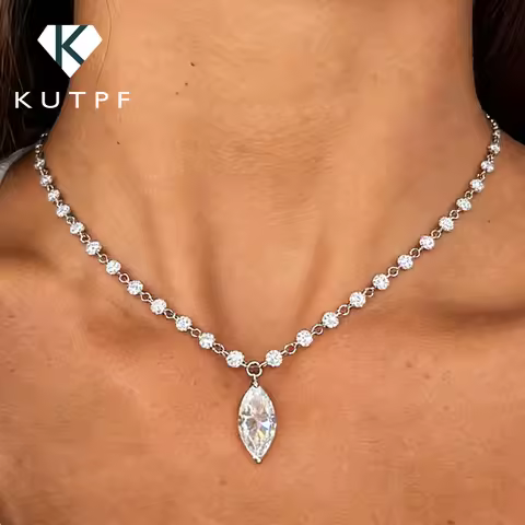 3MM Round Bubble Moissanite Diamond Tennis Neclace With 3carat Marquise Cut Pendant Neck Chain For W
