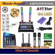 【Music.Sound】G4 LED Signal Light Mixer Power Mixer 4Channels USB Bluetooth with 2 Wireless Mic