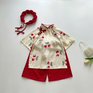 Ao Dai CNY, Red Cherry Ao Dai Set for Girls, Designer Modified Ao Dai