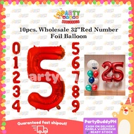 10pcs 32inch Red Number Foil Balloon Birthday Anniversary Foil Balloon PartybuddyPH